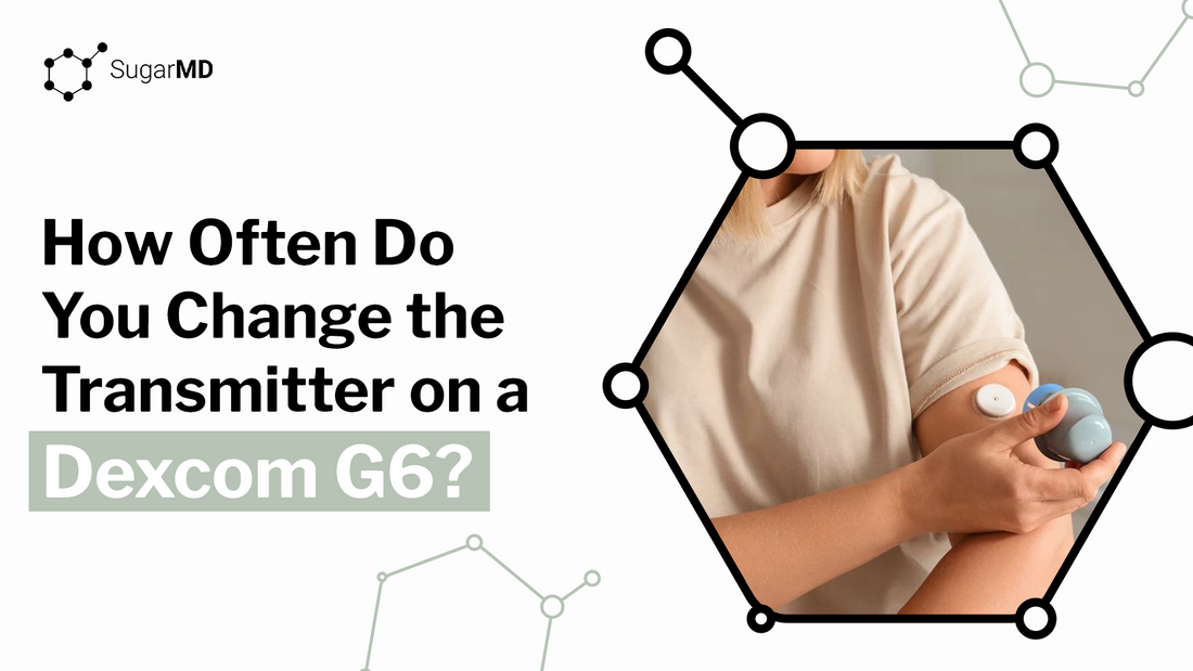 Person wearing a Dexcom G6 transmitter on arm showing how often to change the transmitter